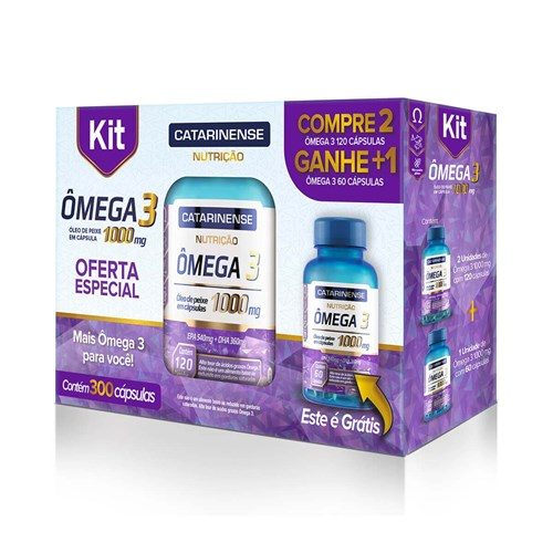 Kit Omega 3 1000Mg Cat Nutricao 300 Cps