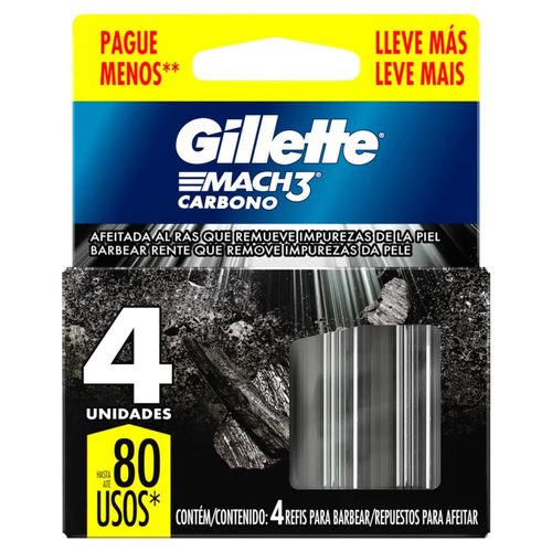 Carga Gillette Mach3 Carbono 4 Unidades Leve Mais Pague Meno