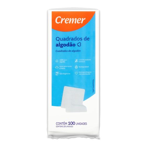 Algodao Cremer Quadrado 100Un (100X90Mm)