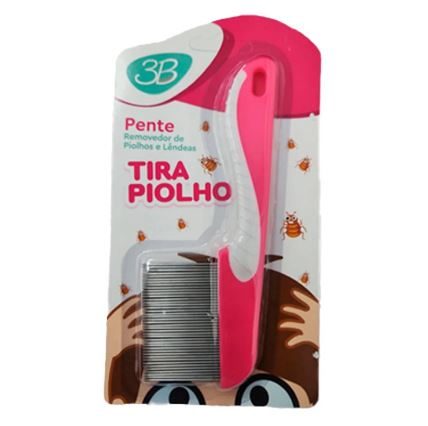 Pente Fino De Piolho C/Cabo Aco Rosa 3B